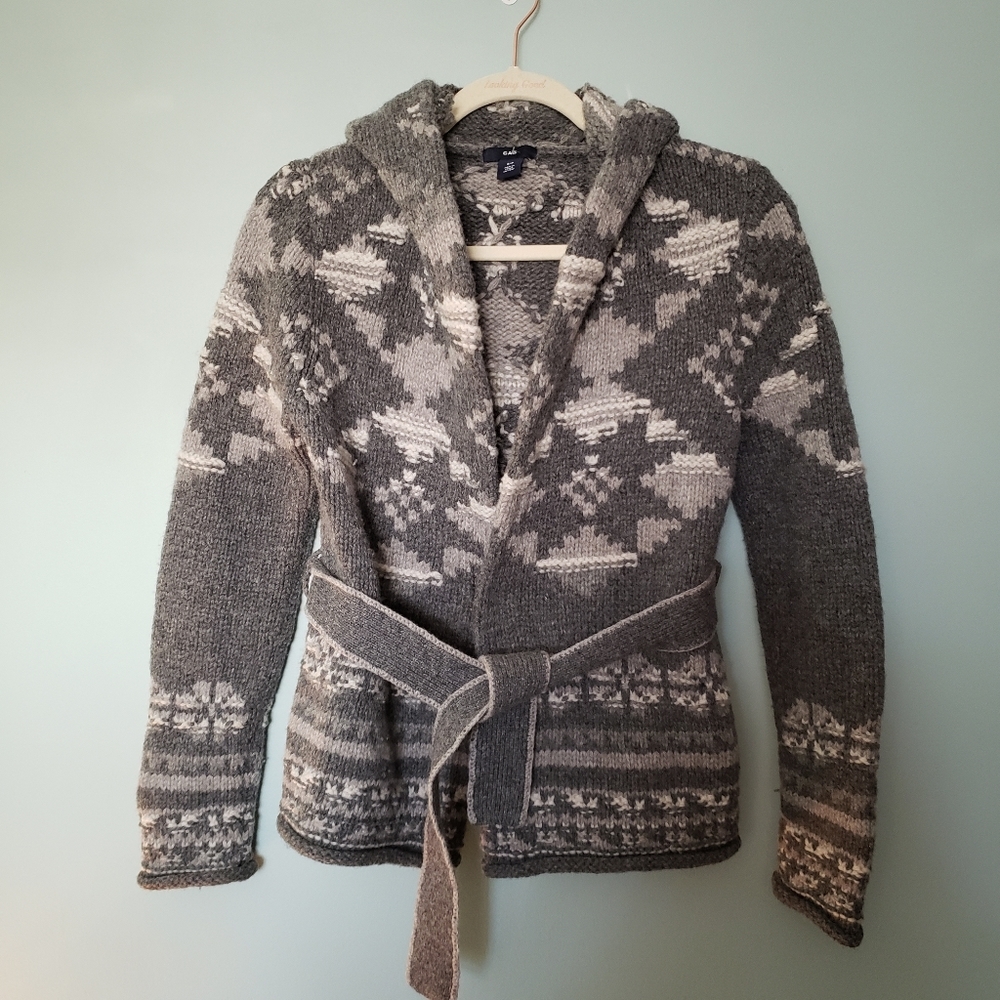 Gap Grey Wool Front Tie Sweater